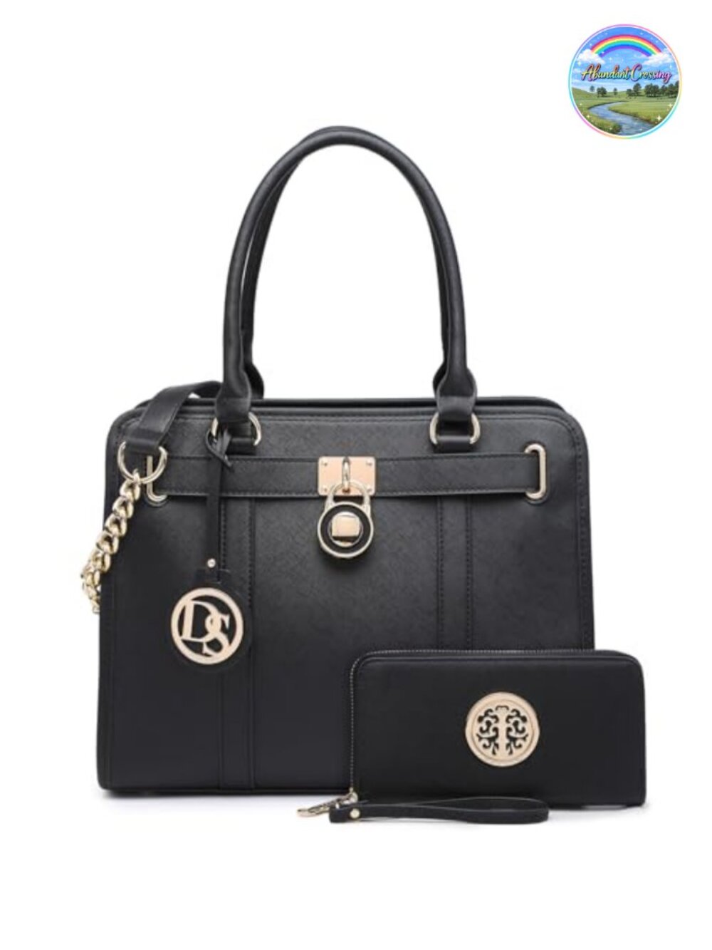 Vegan Leather Satchel Handbag & Wallet Set Structured Tote Shoulder Bag